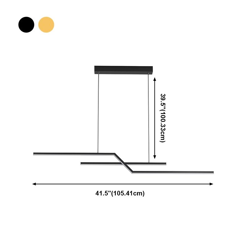 2 Light Linear Island Lighting Modernism Metal Chandelier Light Fixture for Dining Room