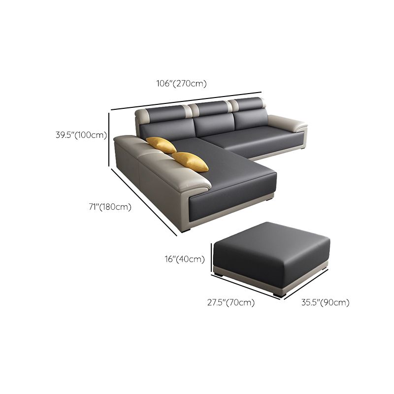 Contemporary Grey Sectional Sofa with Pillow Top Arm in Faux Leather