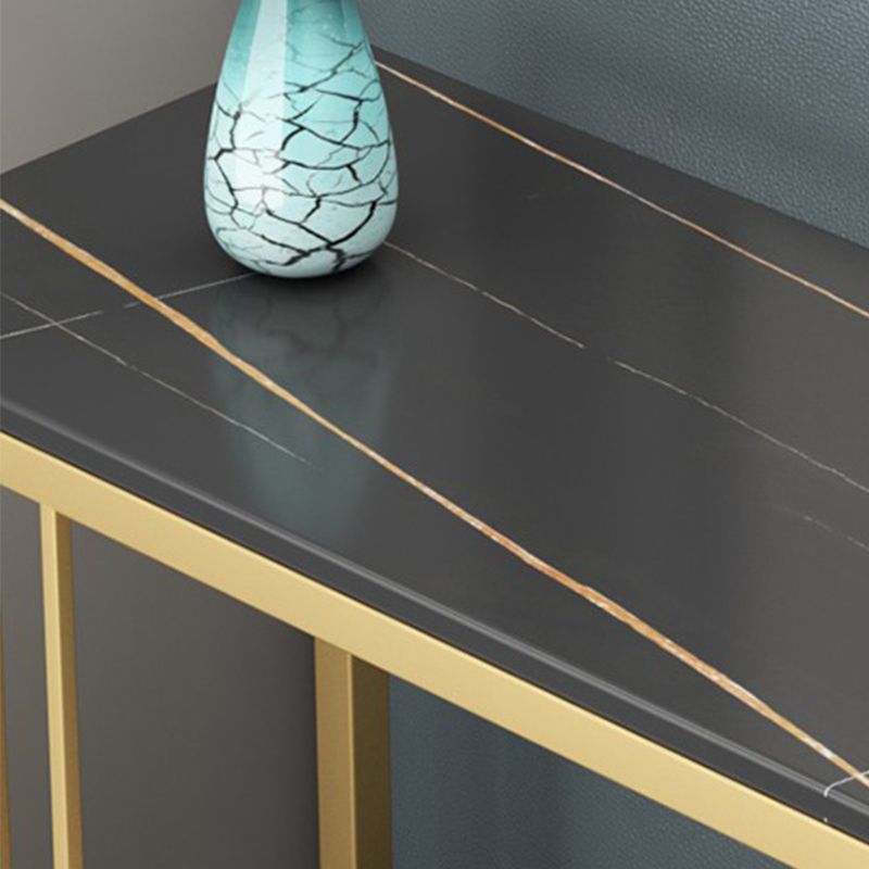 Metal Frame End Table 2-Tier Stone Top Accent Side Table with Shelf