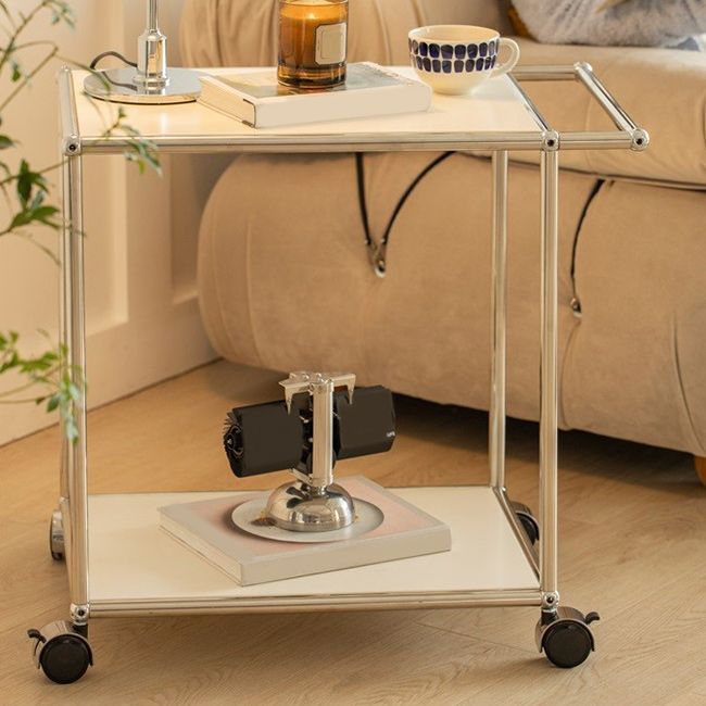 Rectangular Metal/glass Side Table with Wheel Base Mid-century Modern Style