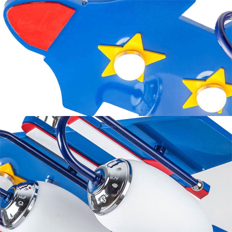 Lampada da soffitto per aereo in stile americano in legno 4 luci blu per montaggio a soffitto per camera da letto per ragazzi