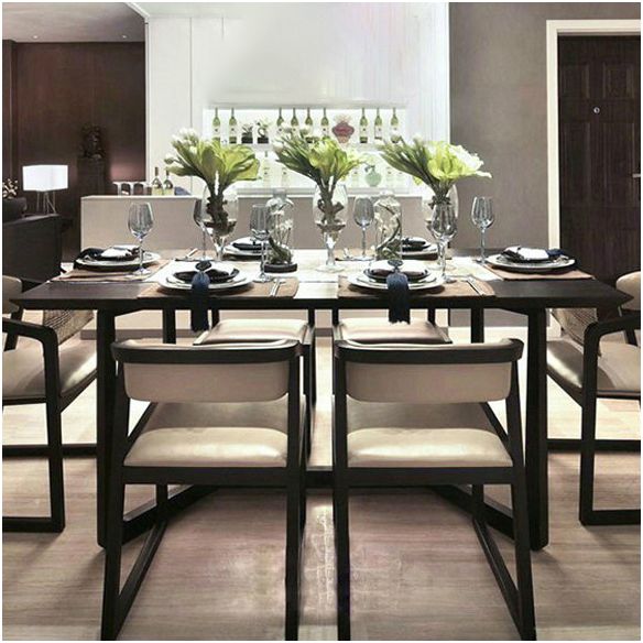 Rectangle Black Industrial Dining Table Pine Solid Wood Table with Trestle Base