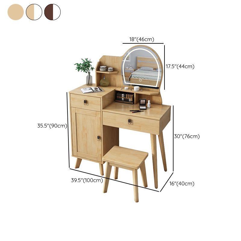 Rubberwood Vanity Set with Stool and Mirror Scandinavian Drawers Dresser
