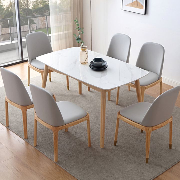 Stone Dining Table Traditional Luxury Dining Table with Solid Wood Base