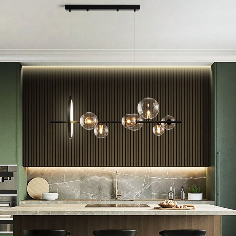 Black & Clear Multi - Head Pendant Ceiling Modern Metal and Glass Kitchen Island Fixture