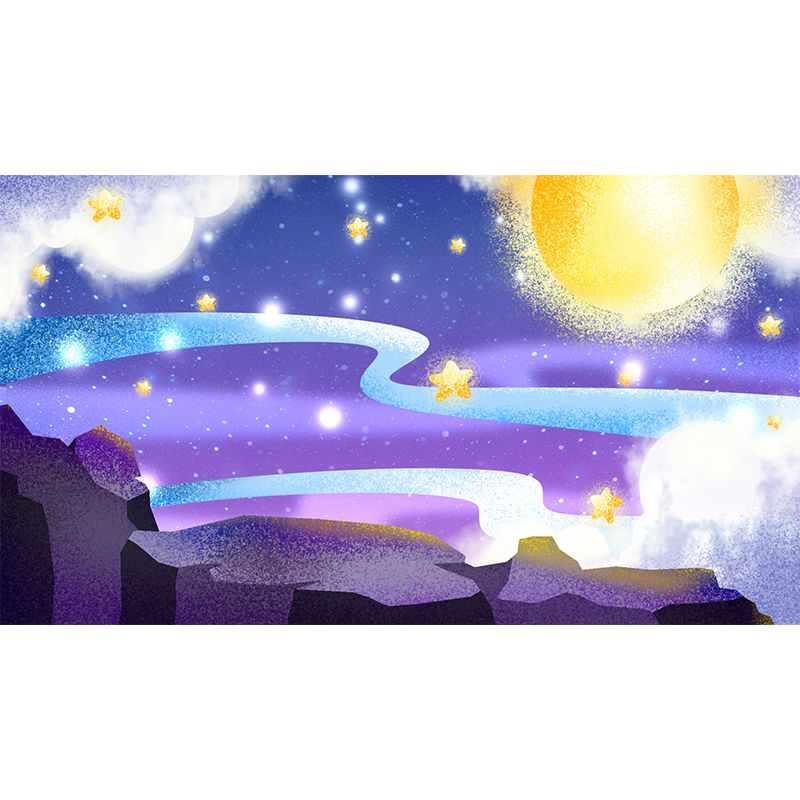 Fantasy Starry Moon Night Mural Wallpaper for Child Room, Purple-Yellow, Made to Measure