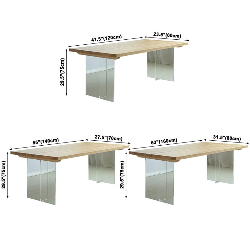 Acrylic Double Pedestal Table Solid Wood Dining Table Rectangle for Home