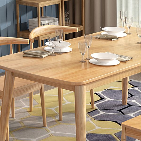 Mesa de comedor de madera maciza de caucho de estilo moderno, mesa rectangular marrón con 4 patas para uso doméstico
