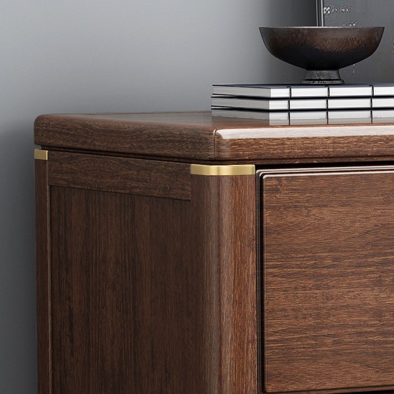 Rectangular Brown Accent Chest Rubberwood Chest with Storage Drawers