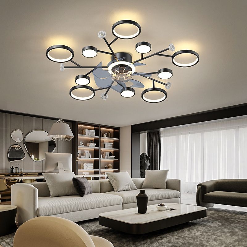 Chandelier Multi - Light Fan Light in Black / Gold Finish Metal LED Ceiling Fan