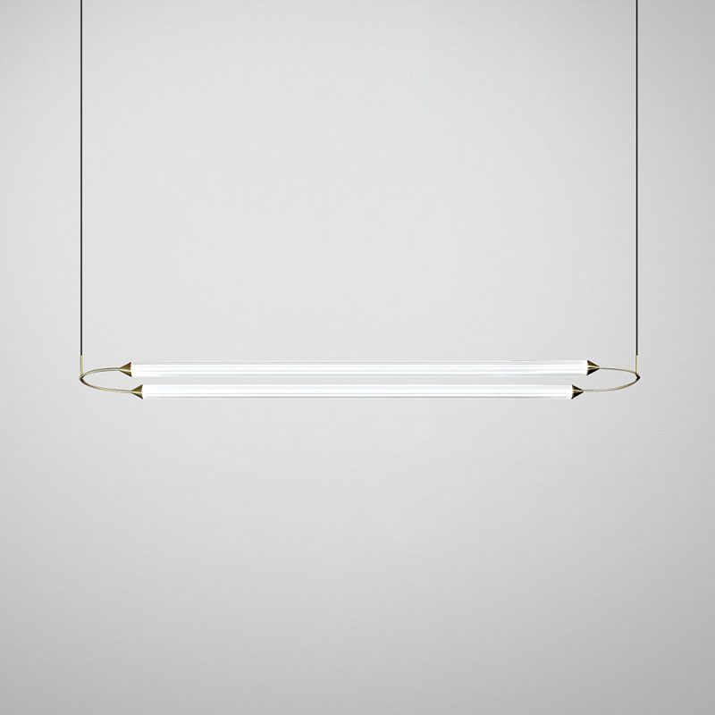 Acrylic 2-Light Island Light in Modern Simplicity Metal Linear LED Pendant Light in White