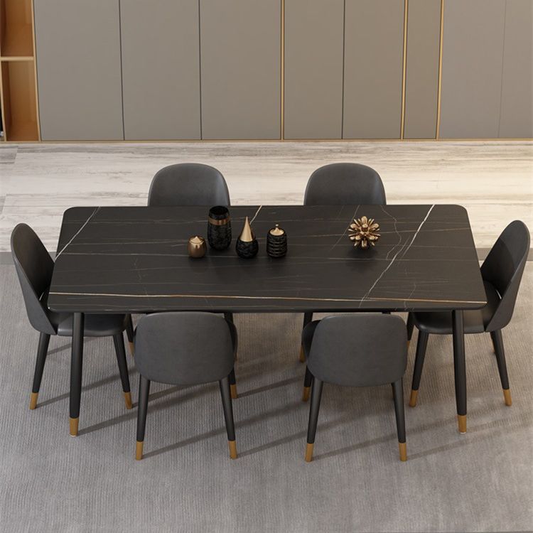 Mesa de comedor moderna de imitación de mármol con acabado mate, rectangular, 4 patas