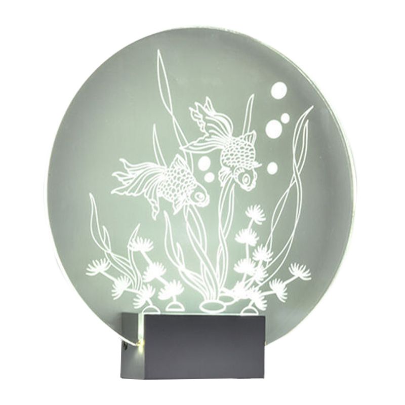 Clear Rounded Fish and Coral Wall Mural Light Asia Style LED Acrylic Wall Lamp for Bedroom