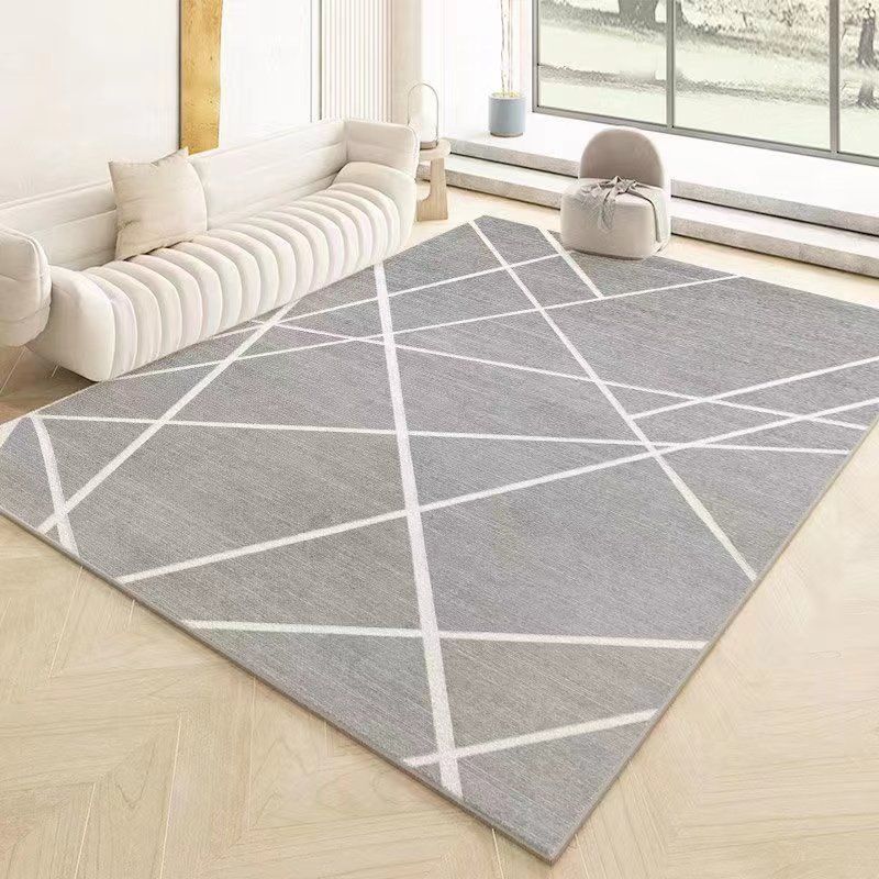 Gray Line Carpet Polyester Casual Area Carpet Non-Slip Backing Carpet for Sitting Room