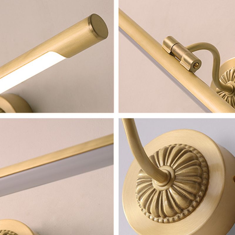 Brass Strip Mirror Light American Style Waterproof 1 Light Wall Lamp for Bathroom