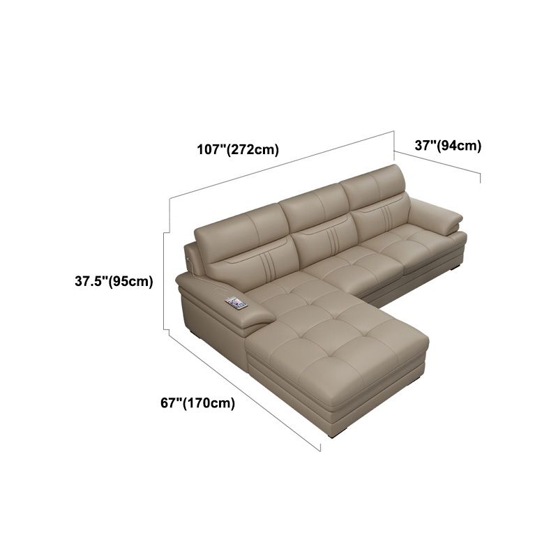 Contemporary Stationary Cream Genuine Leather Recessed Arm Sofa