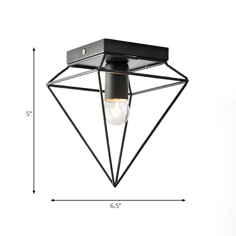 1 Light Cage Diamond Flush Mount Ceiling Light Loft Stylish Black/White Metallic Ceiling Lamp for Study Room