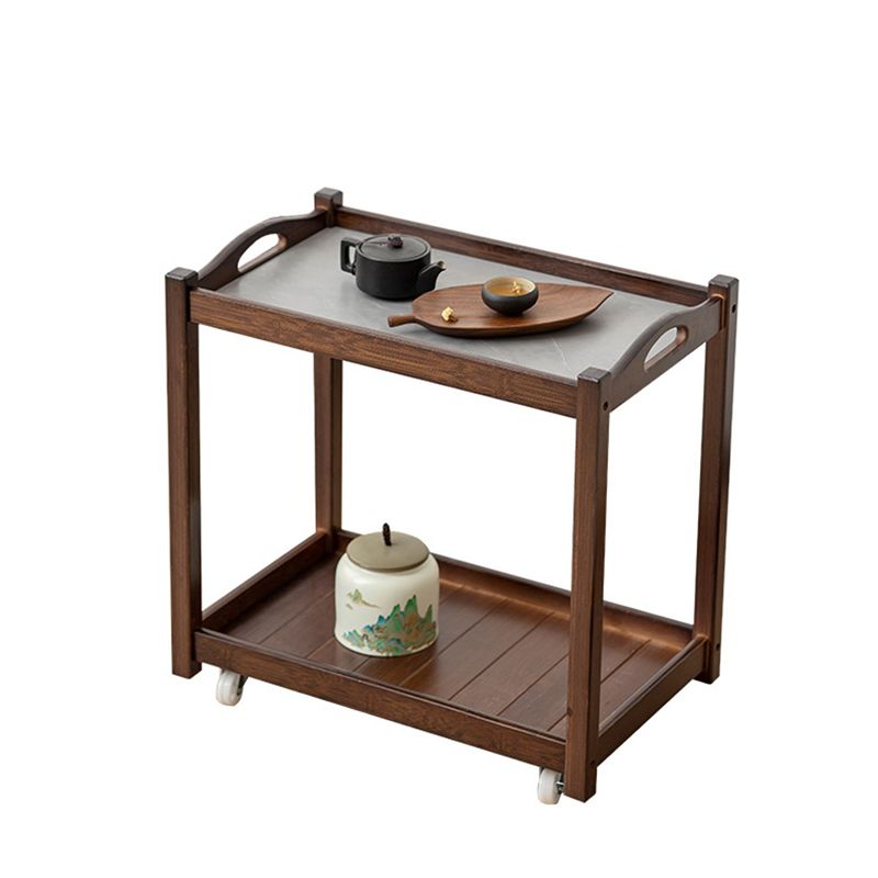 Contemporary Solid Wood 4 Legs Square Double Tier Accent Side Table