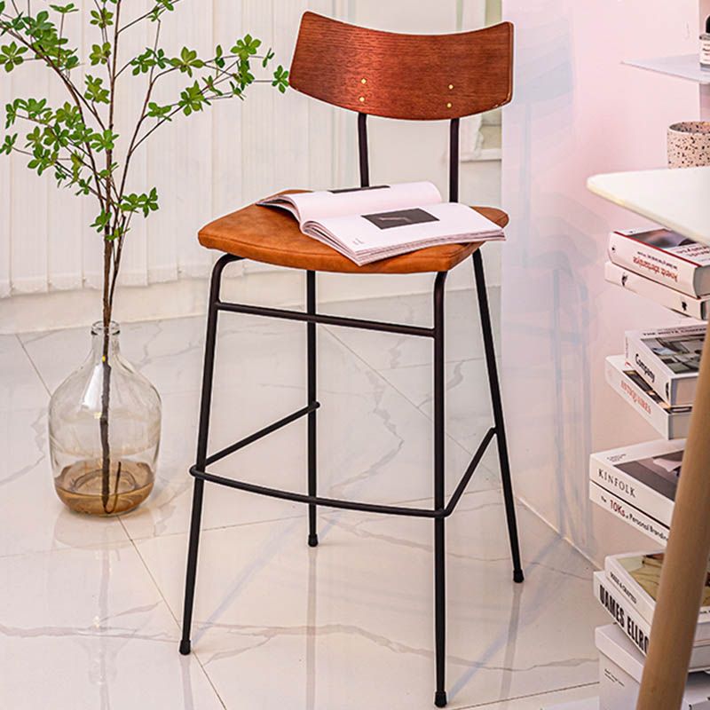 Industrial Upholstered Indoor Low Back Bar Stool with Metal Base