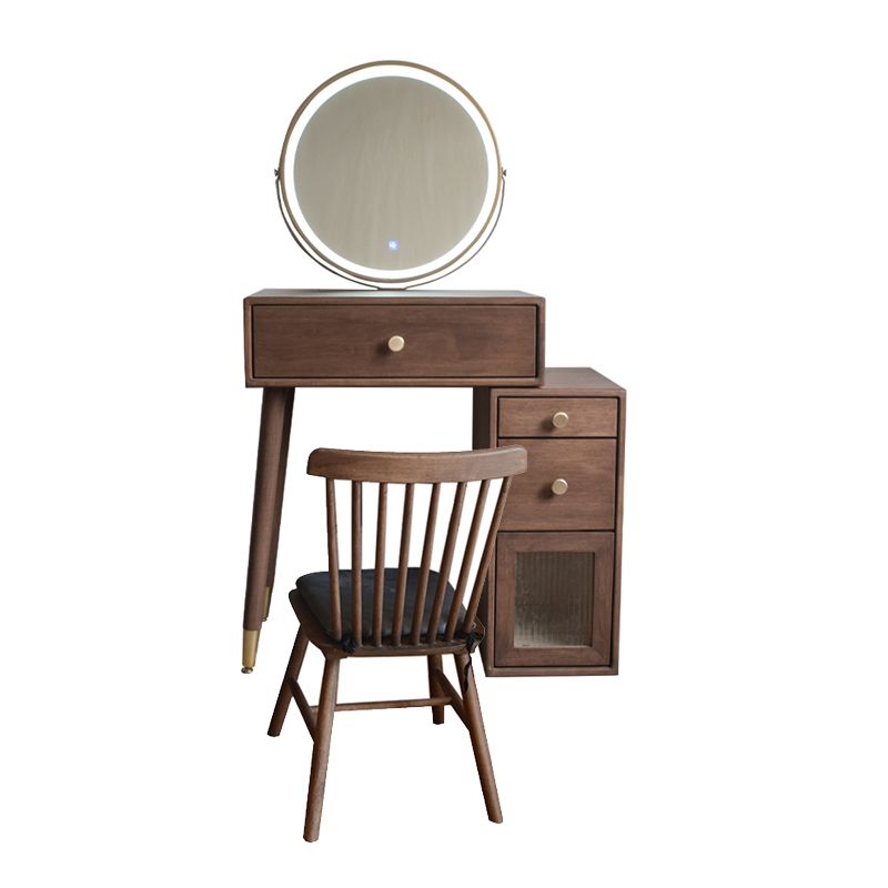 Rubberwood Vanity Set with Drawers in Walnut Makeup Vanity Desk Table