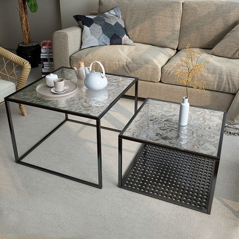 Modern Style Black/off-white/gold Metal Base Square Side Table
