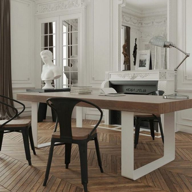 Mesa de comedor de madera contemporánea Mesa de comedor rectangular con base de trineo