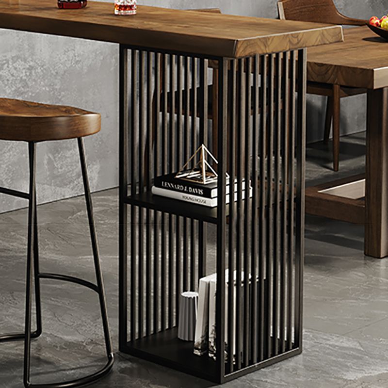 Industrial Bar Table Black Iron Solid Wood Pub Height Dining Table with 2 Shelve