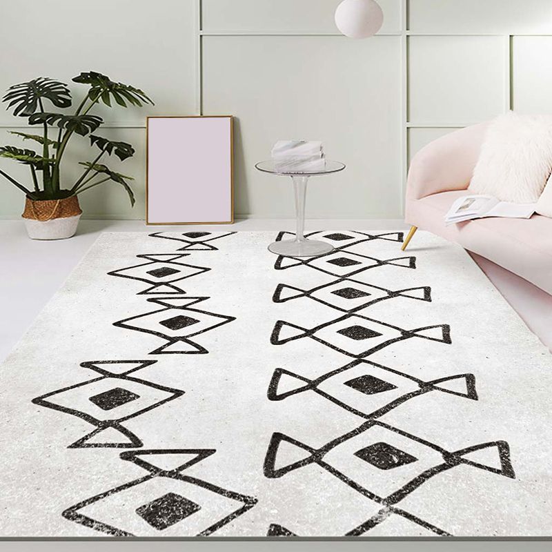 Americana Tribal Diamond Rug Beige Polyester Area Rug Stain Resistant Rug for Bedroom