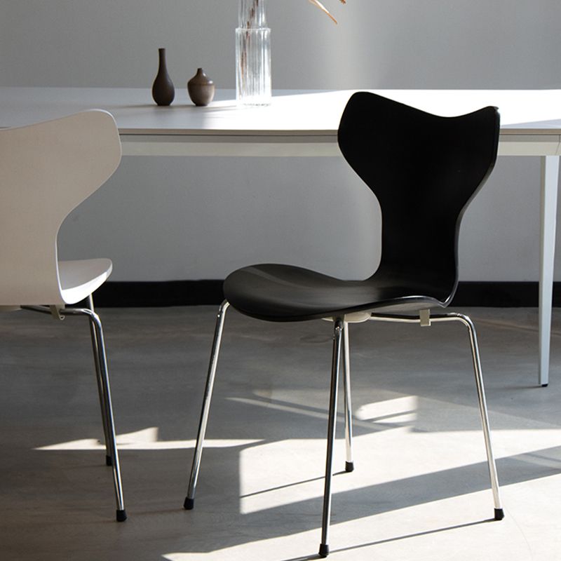 Silver Metal Legs Dining Side Chair Contemporary Wood Armless Dining Chairs