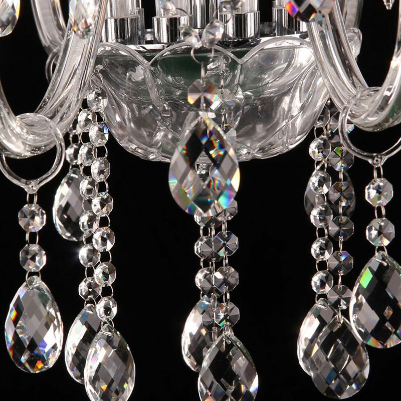 Victorian Style Candle Chandelier 3-Head Clear Glass Hanging Light with Crystal Strand