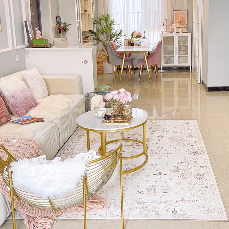 White Plant Pattern Area Carpet Polyester Bohemian Area Rug Easy Care Washable Rug for Home Decor