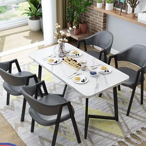 Modern Rectangle Dining Table Wood Tabletop with Double Pedestal Base