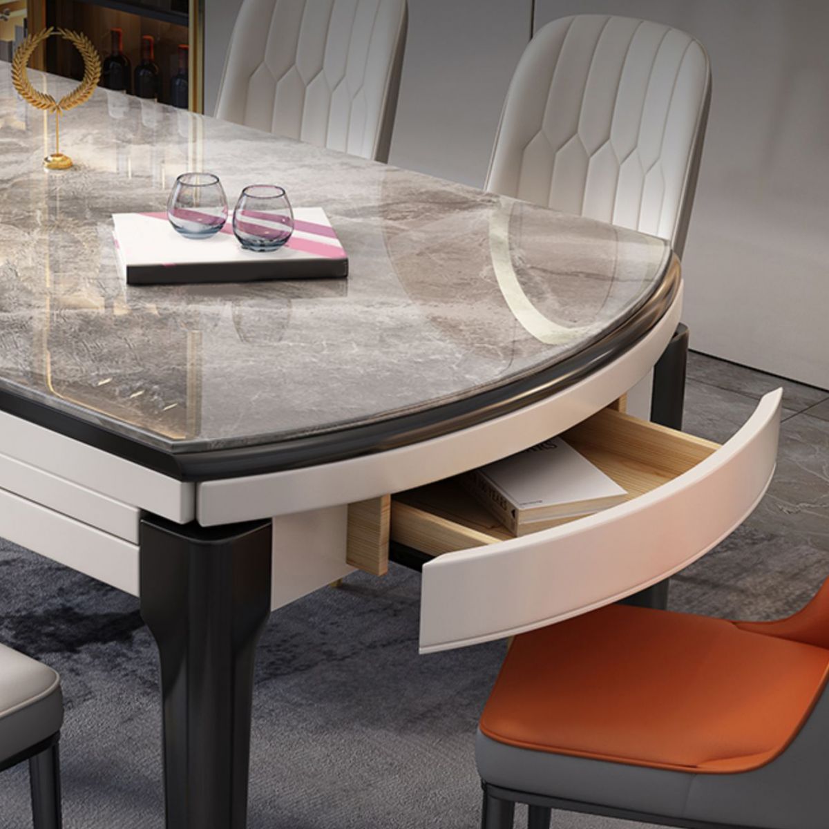 Modern Style Stone Furniture 1/7 Pcs Round Shape Dinette Table with Armless Chair