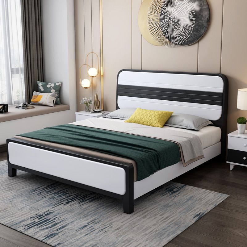 Modern Rubberwood Standard Bed with Rectangle Headboard and Wooden Legs