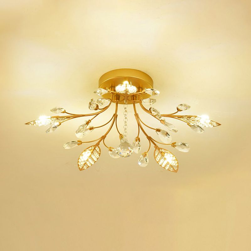 Gold Rami Soffitto Light Fixture Rustico Crystal Hallway LED Flush Montaggio Lampada