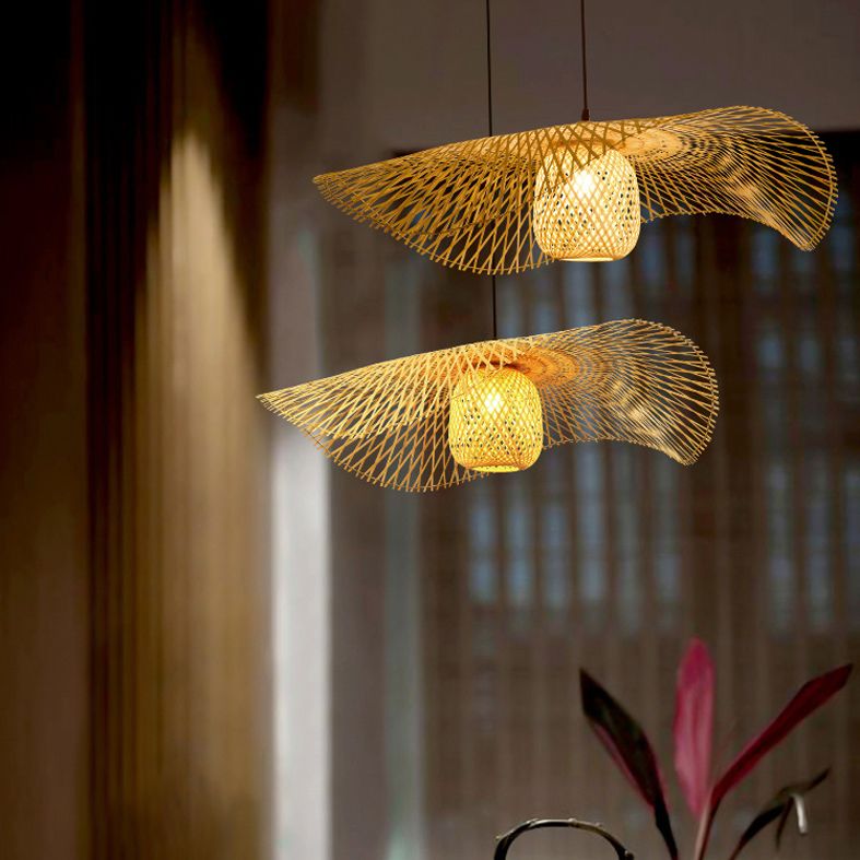 Twist Suspension Pendellicht Light Asia Bambus Restaurant Hanging Deckenleuchte in Beige
