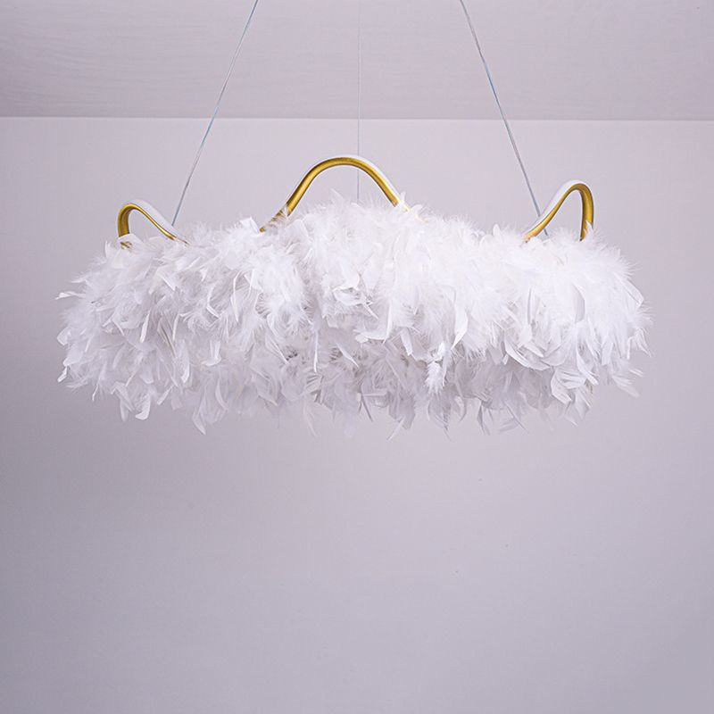 Crown Chandelier Light Fixture Modern Simplicity Feather Shade Pendant Lighting for Restaurant