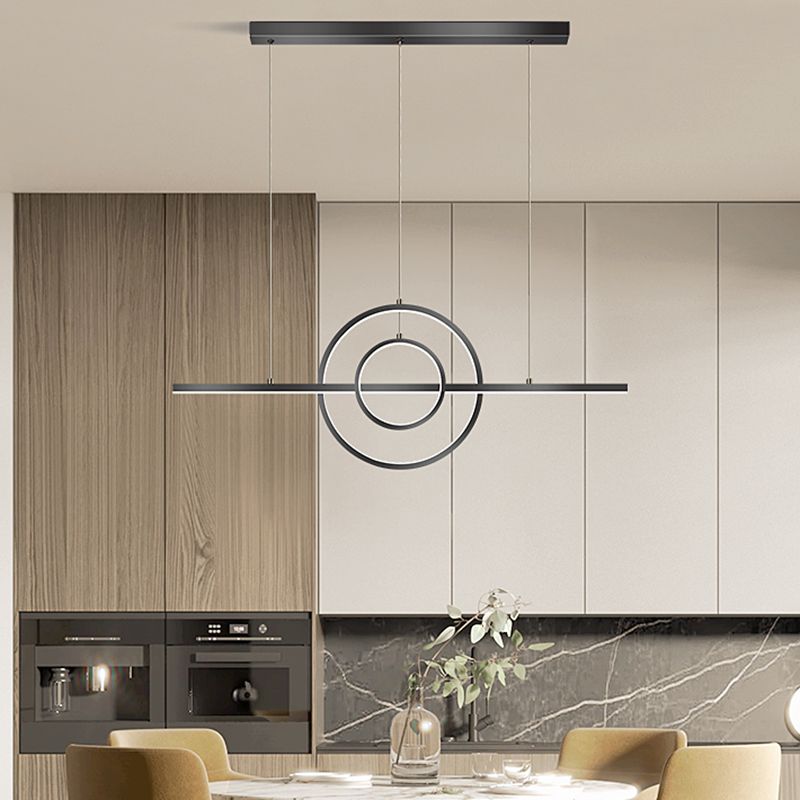 Linear Shape Island Lighting Ideas Modern Style Metal 3 Light Island Pendants in Black