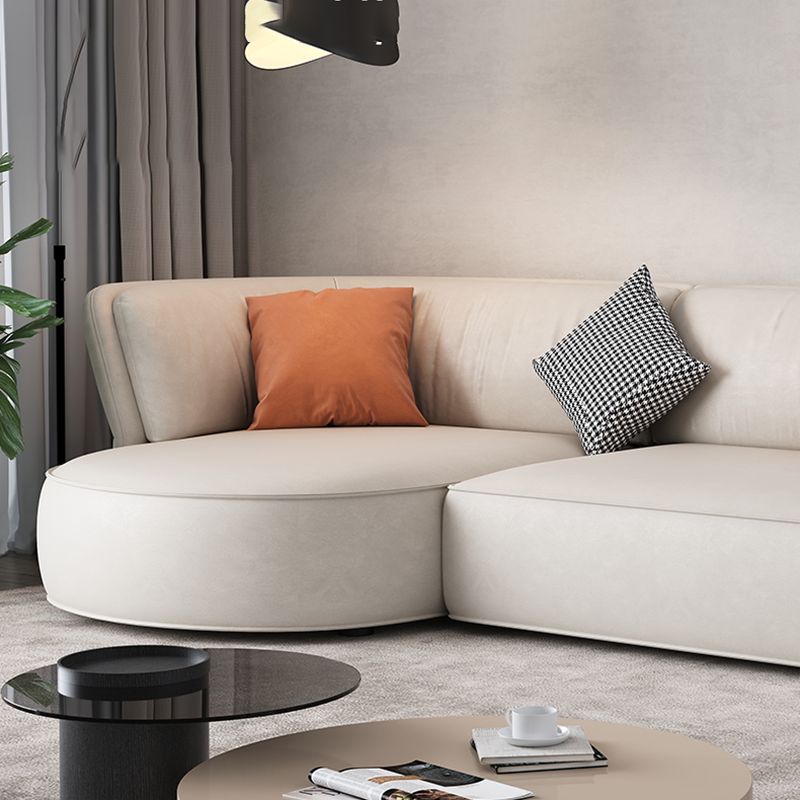 Beige Stain-Resistant Faux Leather Pillow Top Arm Sectional for Living Room
