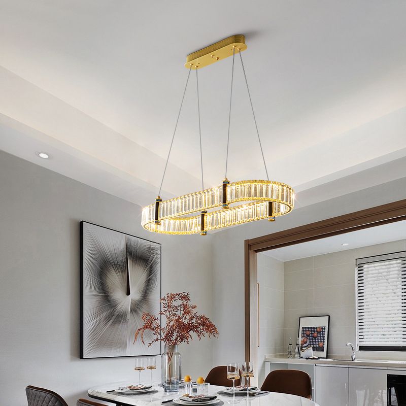 Contemporary Island Light Fixtures Oval Hanging Lamp with Crystal for Dining Room