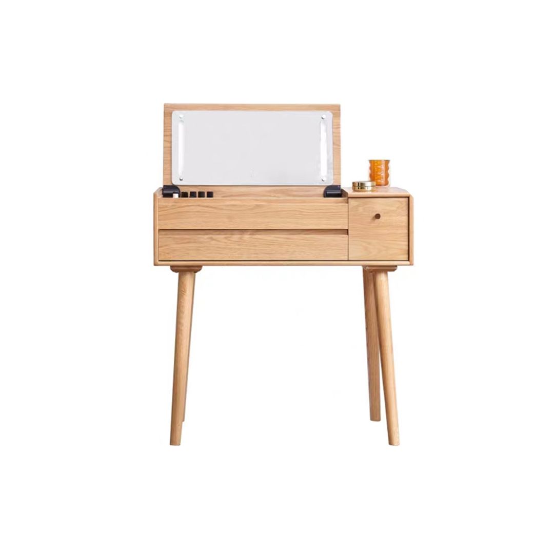 Scandinavian Dressing Table with Mirror and Drawer Solid Wood Vanity Desk