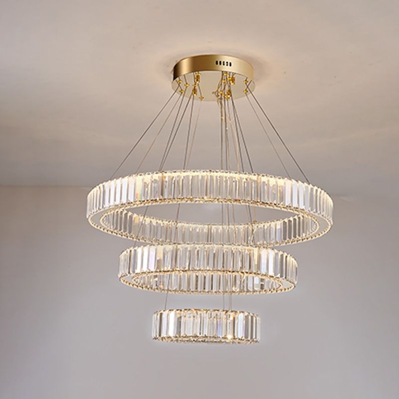 Round Shape Crystal Chandelier Modern Stainless Steel Down Lighting Pendant for Study