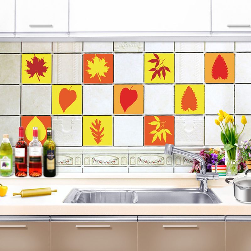 Rustic Botanix Leaf Wallpaper Panels Red-Yellow Easy Peel off Wall Decor for Kitchen