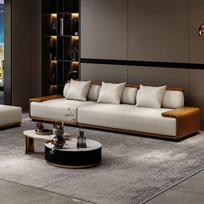 Assembled Genuine Leather Living Room Recessed Arm Modular Sofa & Chaise