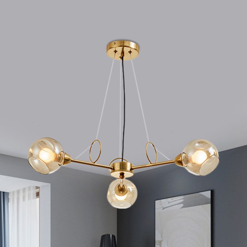 Globe Clear Glass Chandelier Light Fixture Vintage 3/6/8 Bulbs Gold Hanging Lighting, Warm/White Light
