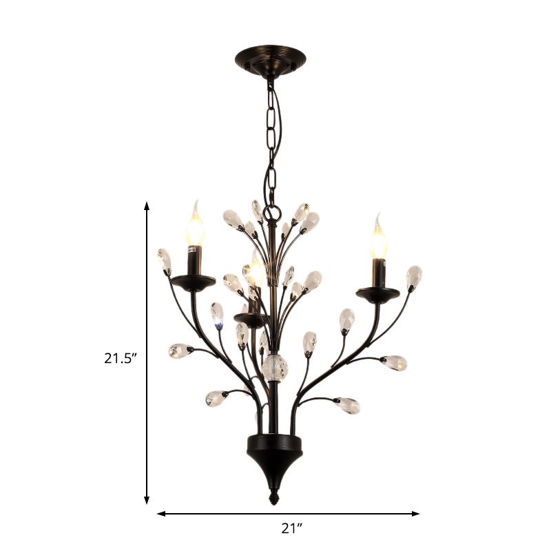 3/6/9 Luces Lámpara de araña de comedor Moderna luz colgante de hierro floral negro con drapeado de cristal