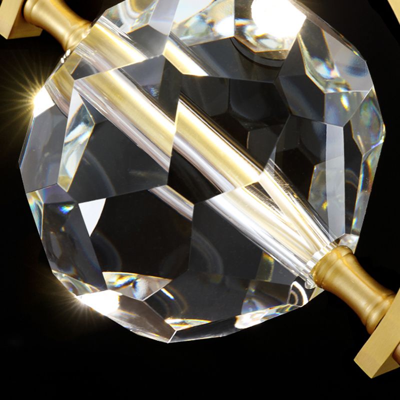 Beveled K9 Crystal Ball Hanging Lamp Minimalist Golden LED Suspension Light for Bedroom