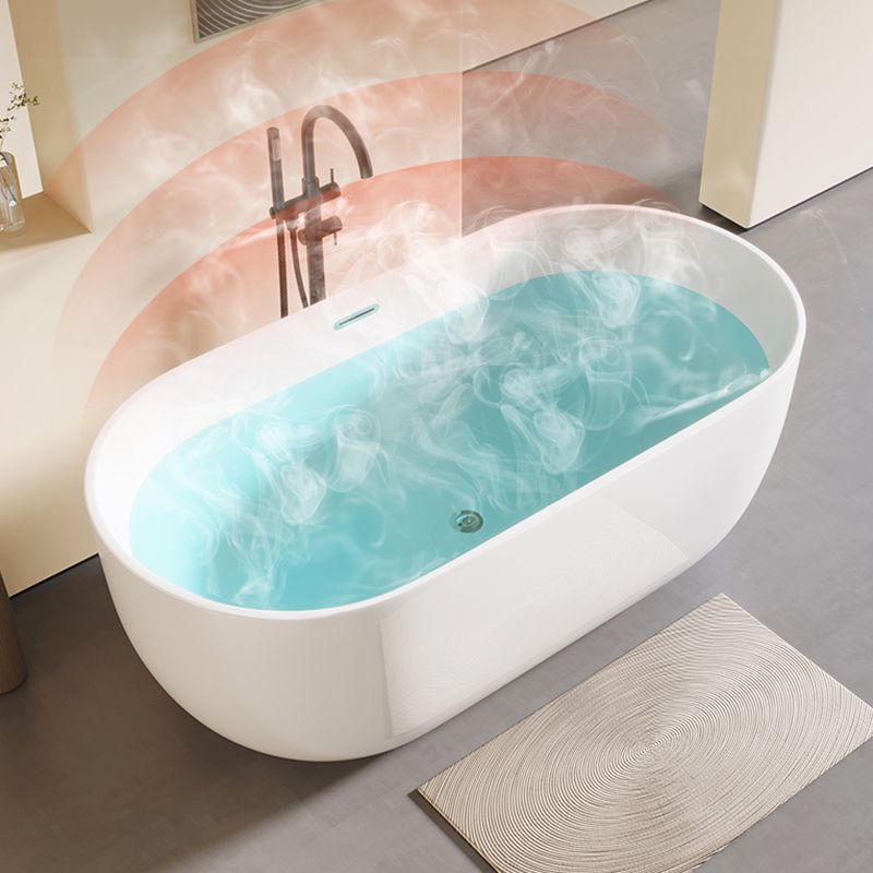 Modern Acrylic-Fiberglass Oval Bathtub Freestanding Soaking Bathtub with Center Drain