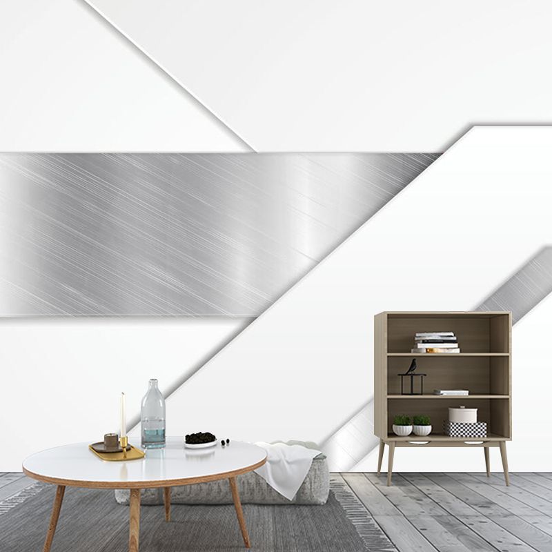 Simplicity Brushed Metal Mural Decal for Bedroom Personalized Wall Art in Silver