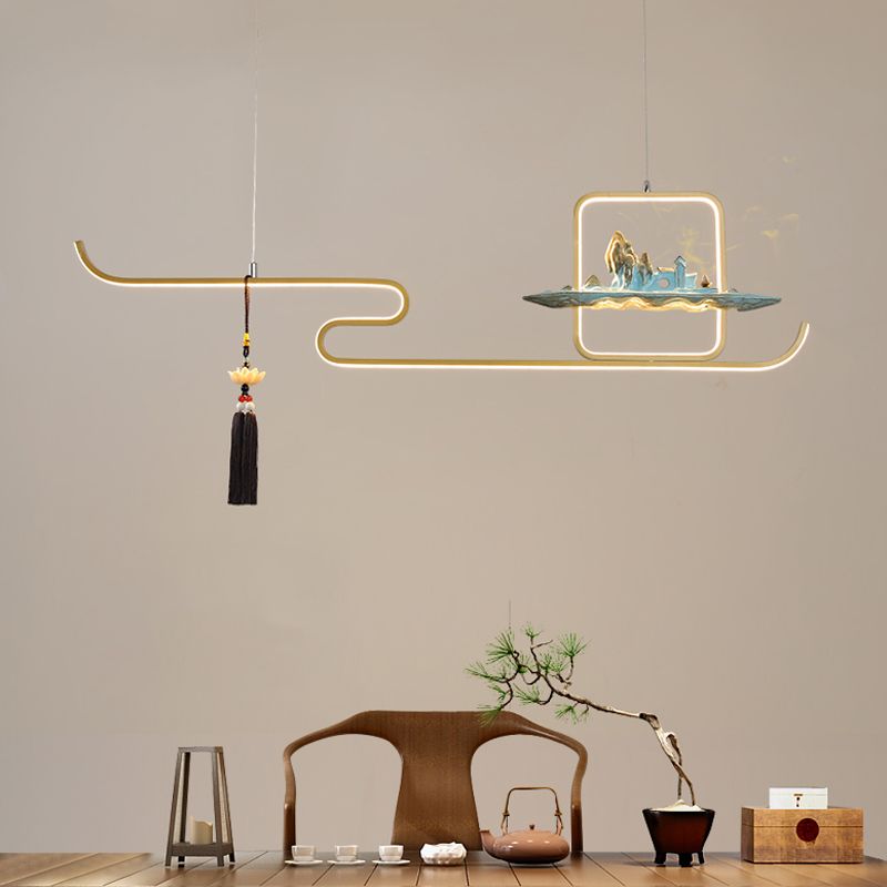 Ideas de iluminación de isla de metal lineal Ideas de té modernas iluminación de islas